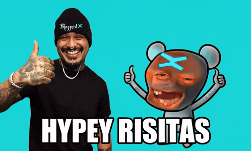 a man giving a thumbs up next to a cartoon bear with the words hypey risitas on the bottom