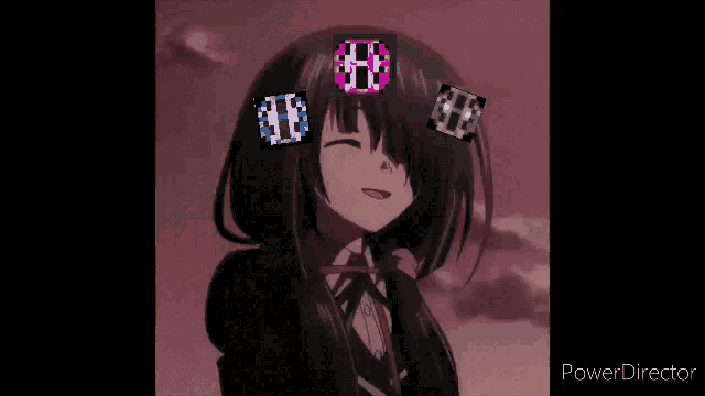a girl with a circle on her head and a cube on her hand