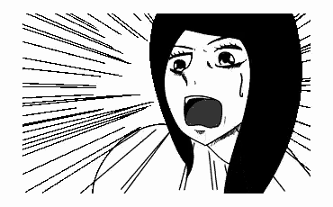 a black and white drawing of a woman screaming with her mouth open .