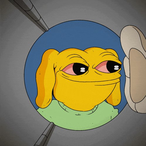 a cartoon of a yellow frog with a green shirt on