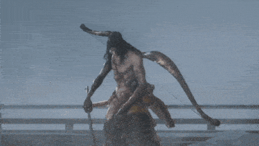 a man with a bow and arrow in a video game says behold the lightning of tennoe