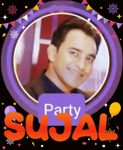 a picture of a man in a purple circle with the words party sujal below it