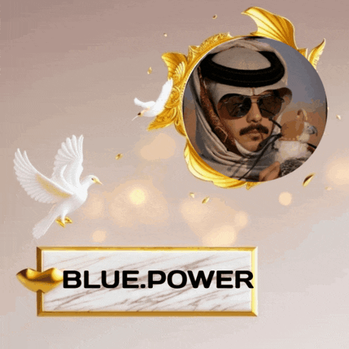 a picture of a man with a bird and the words blue.power below him