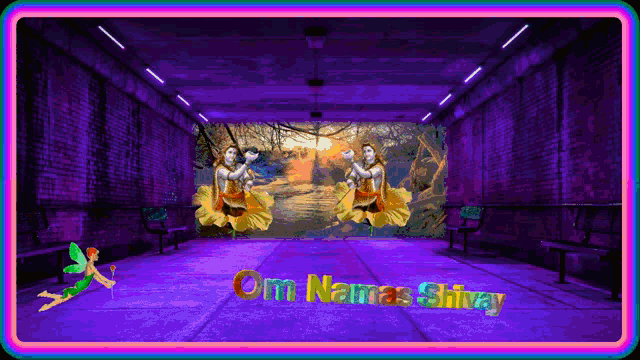 a purple room with the words om namas shivay