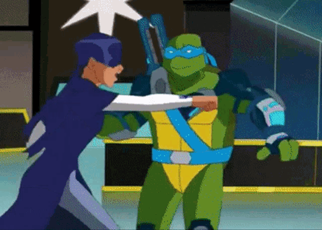 a cartoon character is fighting another cartoon character in a room .