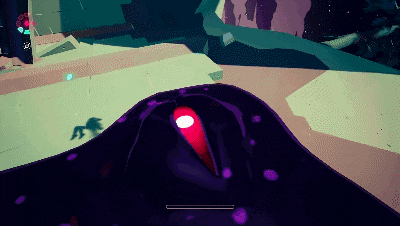 a video game shows a purple object with a red light coming out of it