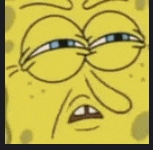 a close up of a cartoon character 's face with a spongebob squarepants face .