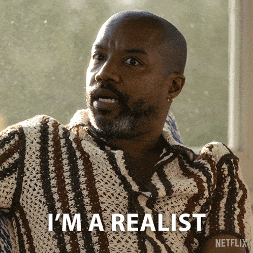 a man in a striped shirt says i 'm a realist on a netflix poster