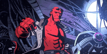 a cartoon of hellboy smoking a cigarette and wearing glasses