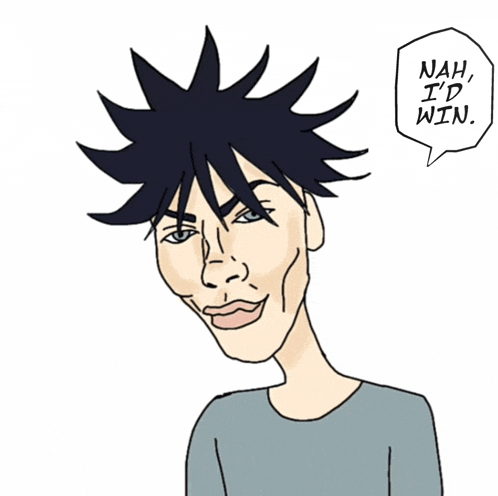 a cartoon drawing of a man with a speech bubble that says nah i 'd win