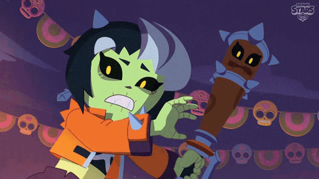 a cartoon character holding a bat with the words brawl stars written on the bottom