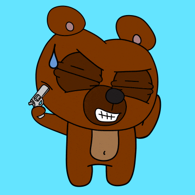 a cartoon of a teddy bear holding a gun with a blue background