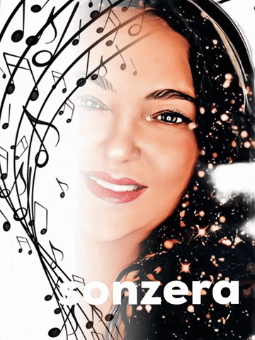 a picture of a woman with music notes around her and the word conzera on the bottom