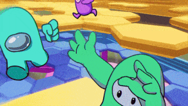 among us characters are playing a game with a green character