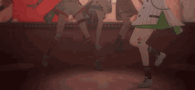 a girl in a baseball uniform is dancing in front of a crowd of people .