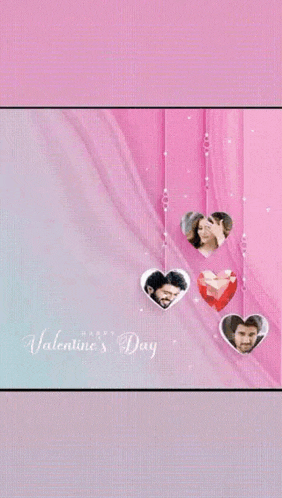 a valentine 's day greeting card with hearts hanging from a string