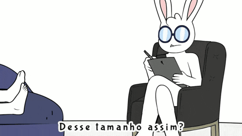 a cartoon of a bunny sitting in a chair with a clipboard