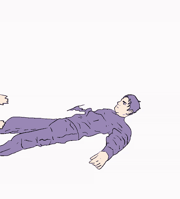 a man in a purple sweater is laying on his back