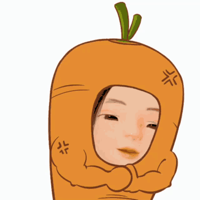 a cartoon of a person dressed as a carrot with a green stem