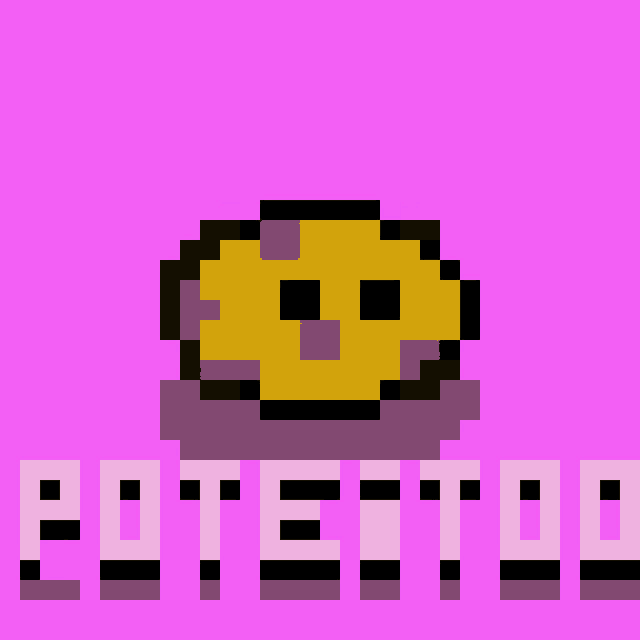 a pixel art of a potato with the word potato below it