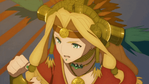 a cartoon drawing of a woman with a feathered headpiece