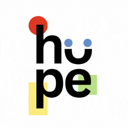 a colorful logo for hu pe with a red circle in the middle