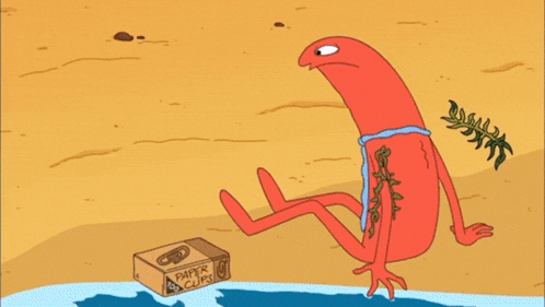 a cartoon character holding a box of paper clips with the words what the fuck written below him