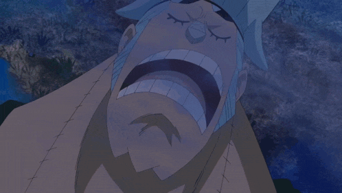 a close up of a cartoon character with his eyes closed and his mouth open