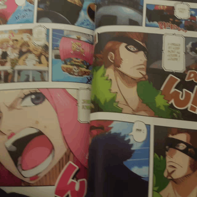 a comic book is open to a page with a man and a woman and the word l on it
