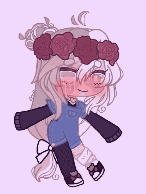 a drawing of a girl wearing a flower crown and overalls .