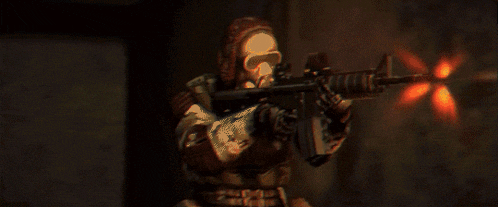 a pixelated image of a soldier holding a rifle