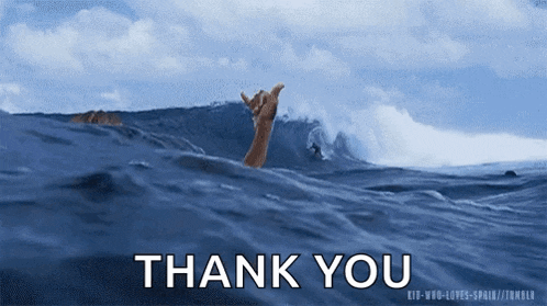 a hand is sticking out of the water with the words thank you below
