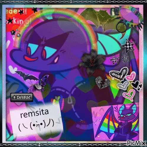 a picture of a cartoon character with the name remsita on the bottom left