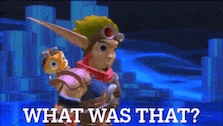 a video game character with a squirrel on his back and the words " what was that " on the bottom