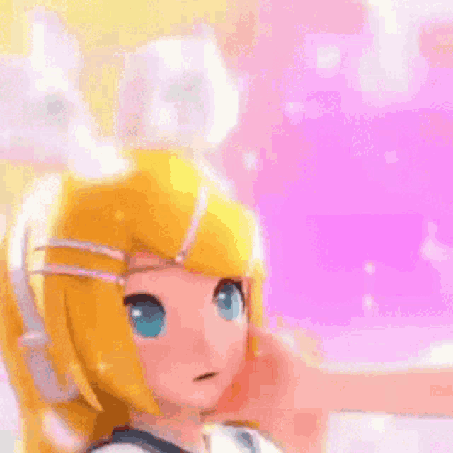 a close up of a cartoon girl with a bow on her head .