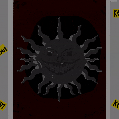 a drawing of a sun with a keep out tape