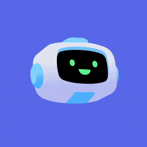 a cartoon robot with three green dots on its face