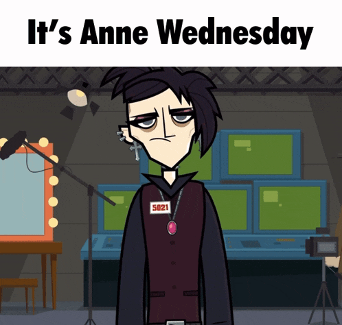 a cartoon character with the words it 's anne wednesday on the top