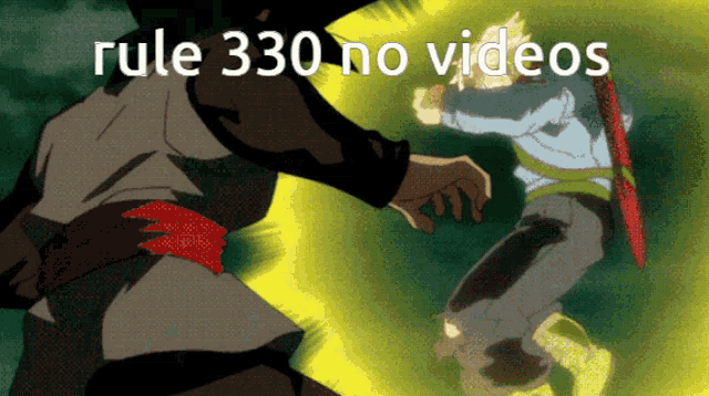 a cartoon of a man fighting another man with the words rule 330 no videos