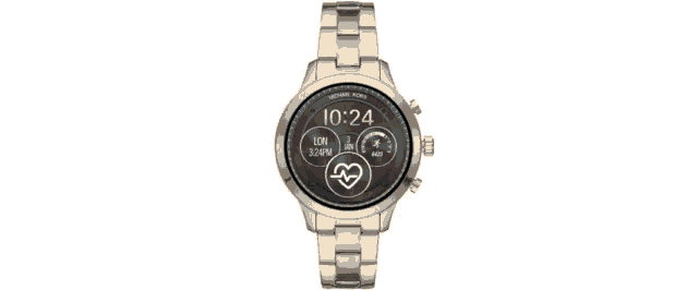 a michael kors watch displays the time of 10:24