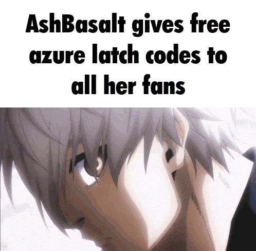 a picture of a girl with the words ashbasalt gives free azure latch codes to all her fans on top