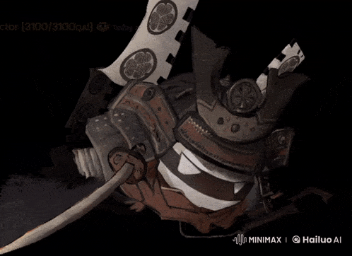 a cartoon of a samurai holding a sword in front of a screen that says minimaxel