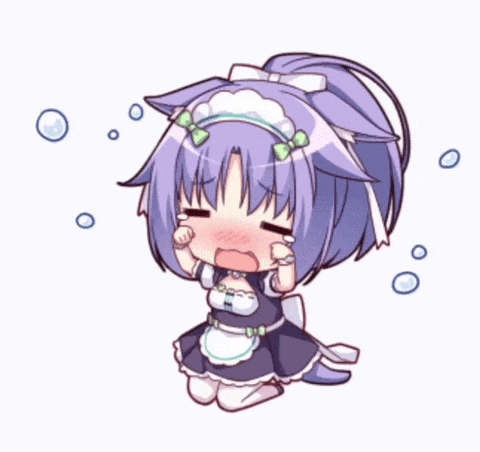 a little girl in a maid outfit is crying with her eyes closed