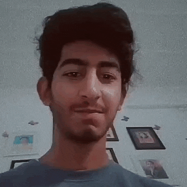 a young man with a beard is taking a selfie in a room .