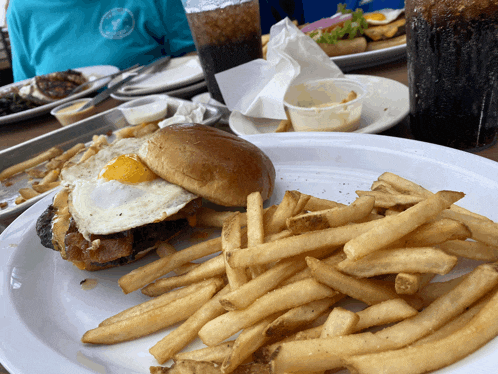a plate of food with a hamburger and french fries