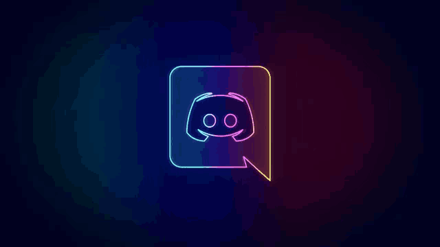 a neon sign of a discord logo in a speech bubble on a dark background .