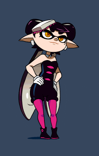 a cartoon character with a black dress and pink socks