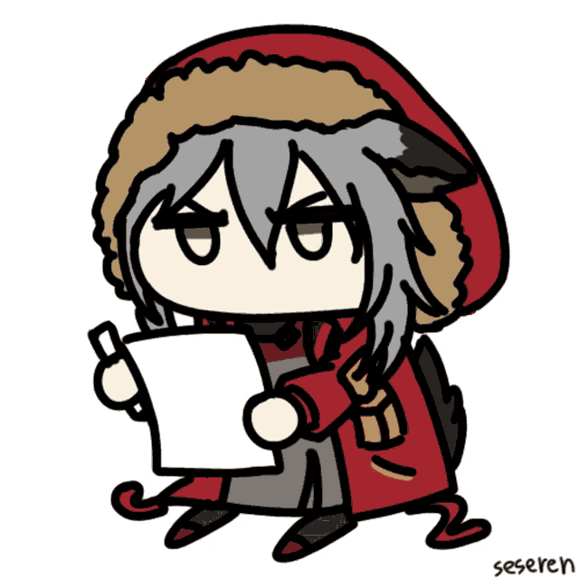 a drawing of a person holding a piece of paper with the name seseren on the bottom right
