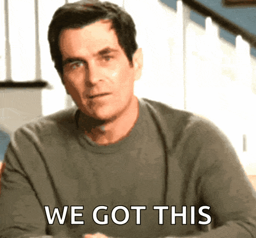 a man says " we got this " in front of stairs
