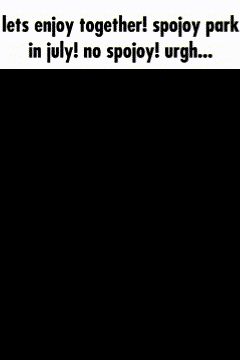 a pixelated image of a person with the words lets enjoy together spojoy park in july ! no spojoy ! urgh ...